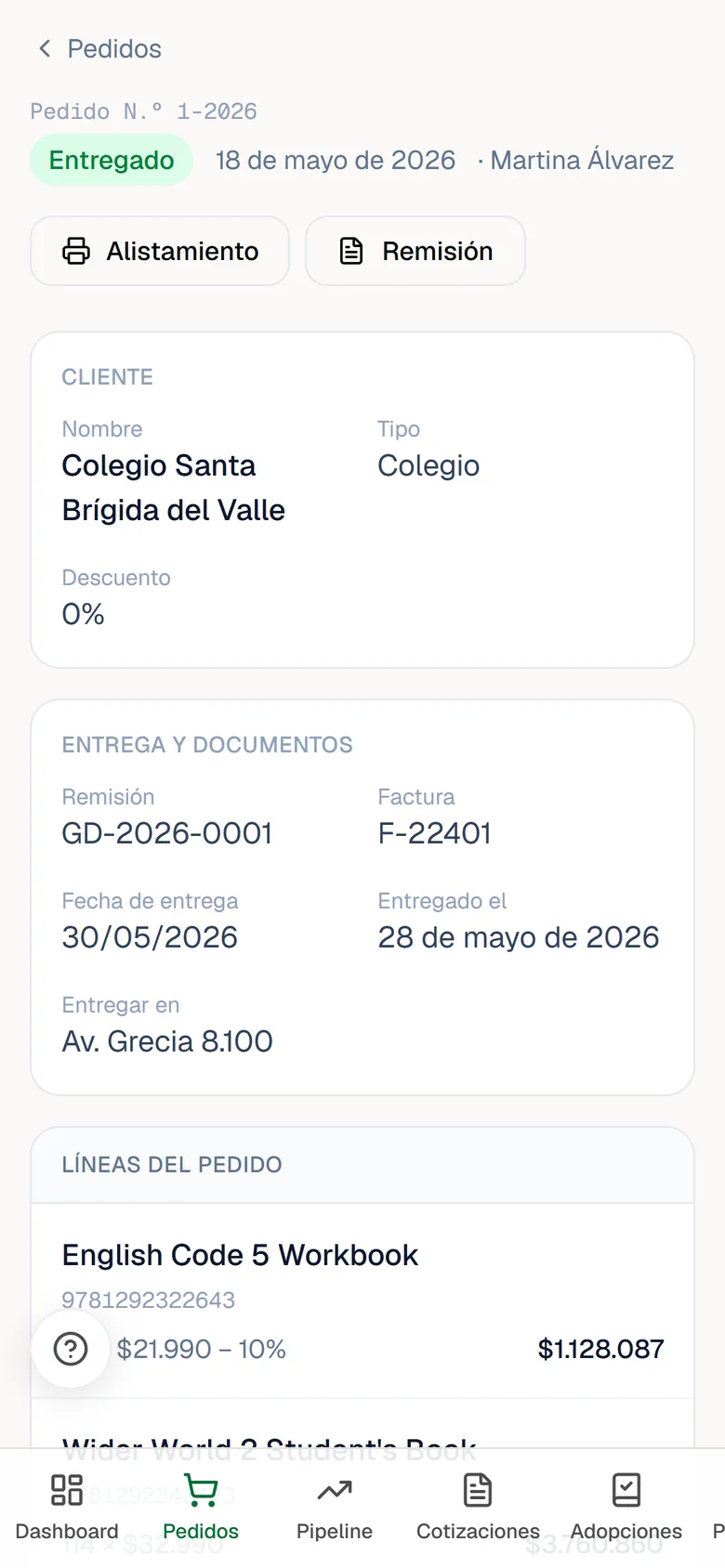 Pedido en el celular